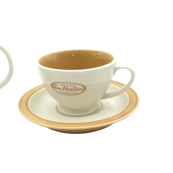 Tim Hortons Ceramic Teapot & Cup Set With Saucer Beige & White - Picture 2 of 7